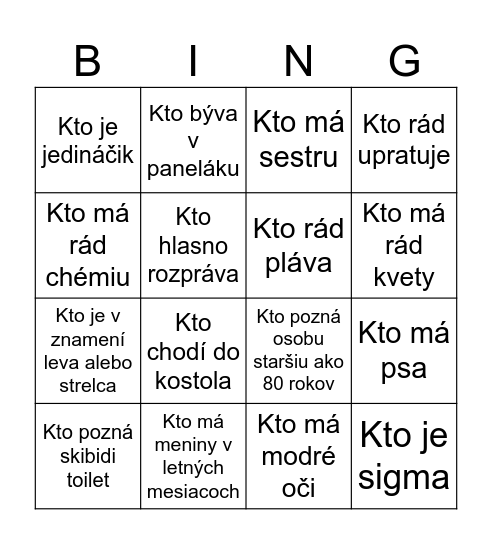 Triedne Bingo Card