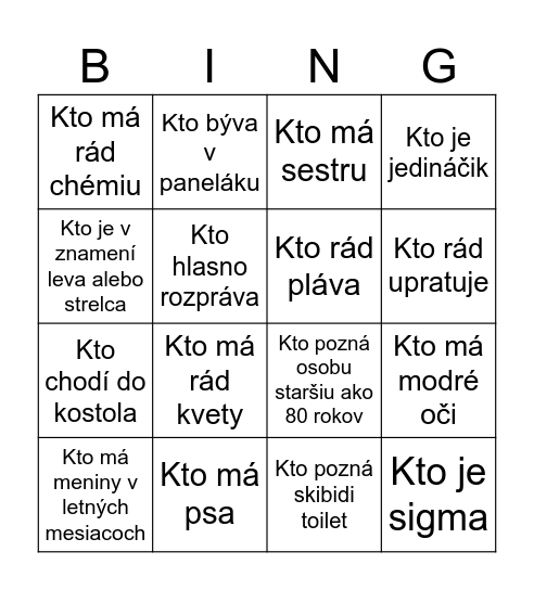 Triedne Bingo Card