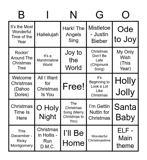 Christmas Hits! Bingo Card