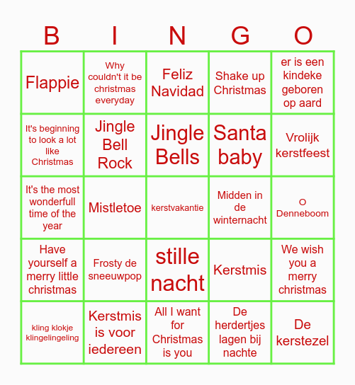 PeGeWaHa-kerst muziek BINGO Card