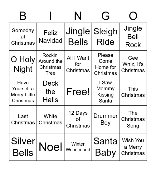 Christmas Music Bingo Card