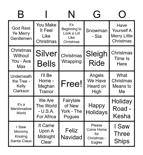 Christmas Hits! Bingo Card