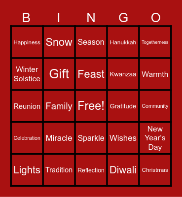 Virtual Holiday Bingo Card