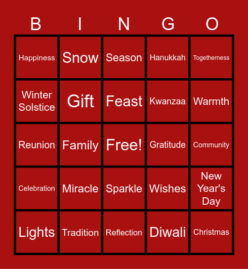 Virtual Holiday Bingo Card