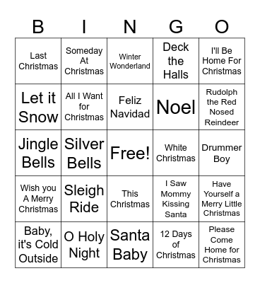 Christmas Music Bingo Card