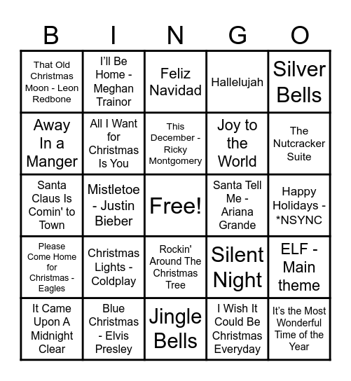 Christmas Hits! Bingo Card