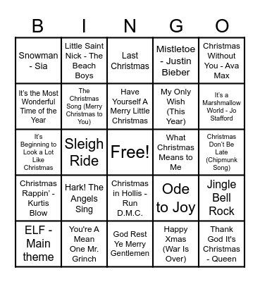 Christmas Hits! Bingo Card