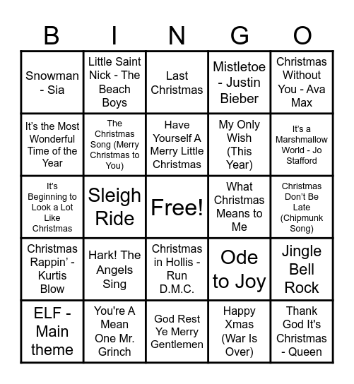 Christmas Hits! Bingo Card