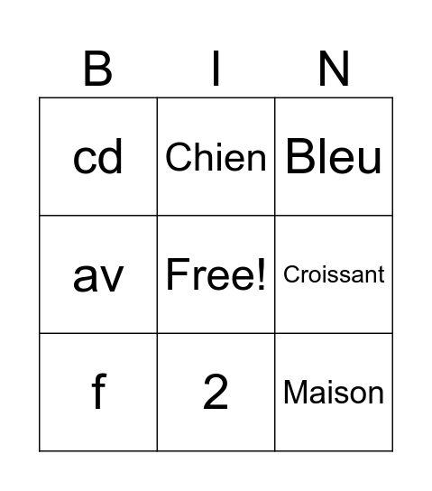 French-go Bingo Card