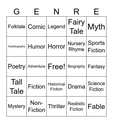 Genres Bingo Card