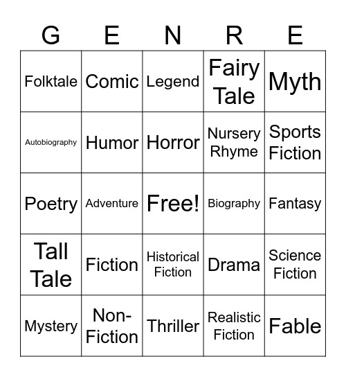 Genres Bingo Card