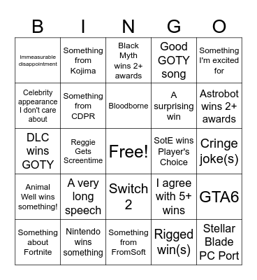 TGA 2024 Bingo Card