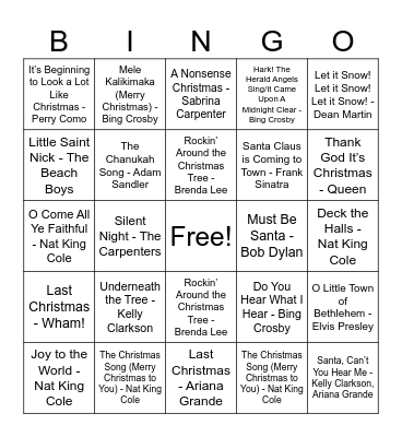Holiday Bingo Round #1 Bingo Card