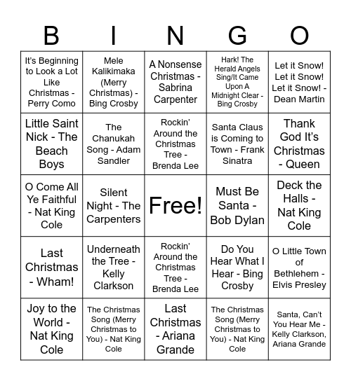 Holiday Bingo Round #1 Bingo Card