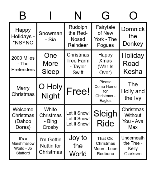Christmas Hits! Bingo Card