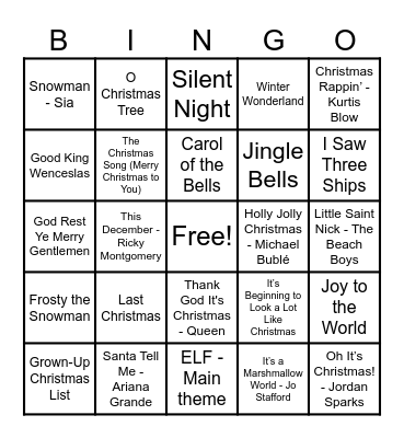 Christmas Hits! Bingo Card