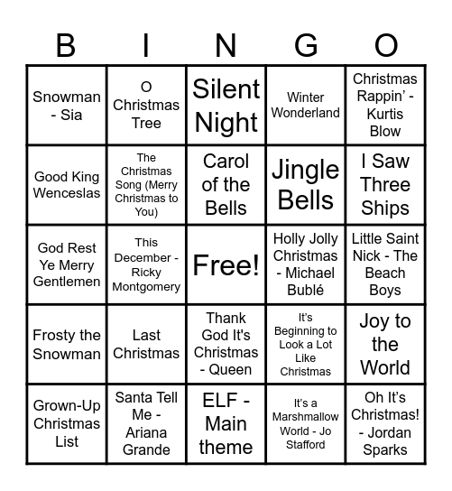 Christmas Hits! Bingo Card