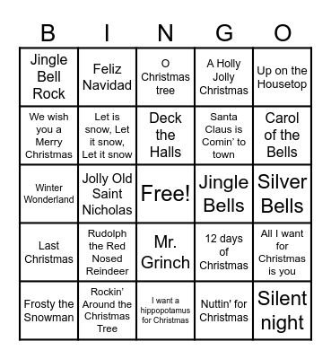 Christmas Song Bingo Card