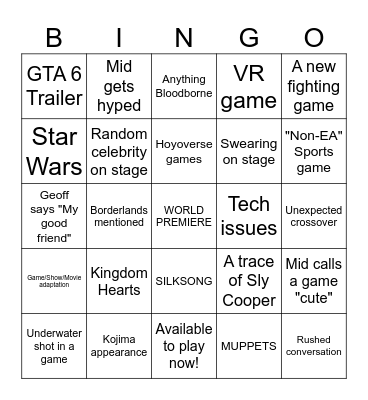 The Game Awards 2024 Bingo Card