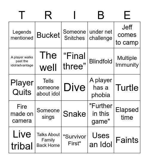 Survivor Bingo Dec 11 Bingo Card