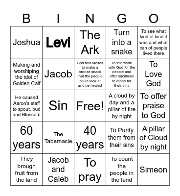Israelites Bingo Card