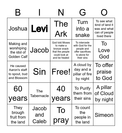 Israelites Bingo Card