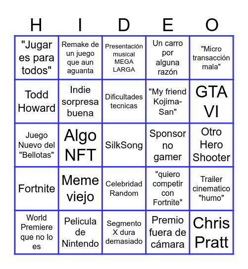 Bingo de los Game Awards Bingo Card