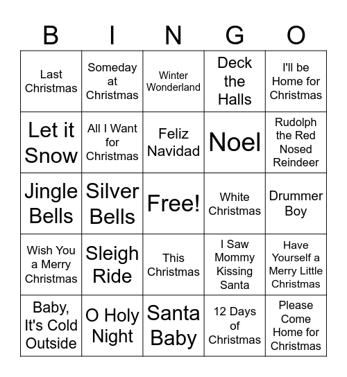 Christmas Music Bingo Card