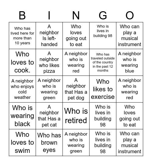 Meet Your Neighbor Bingo Card