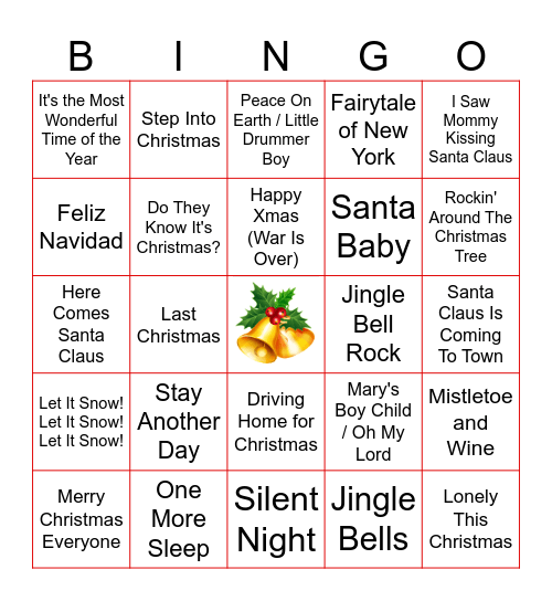Christmas Song Bingo Card
