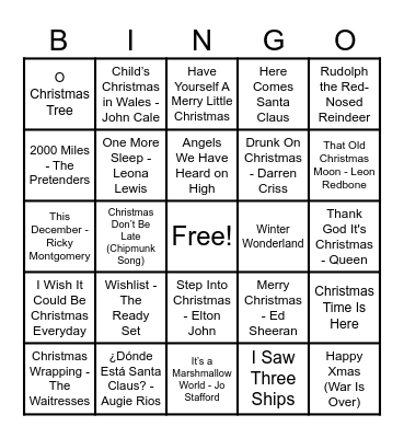 Christmas Hits! Bingo Card