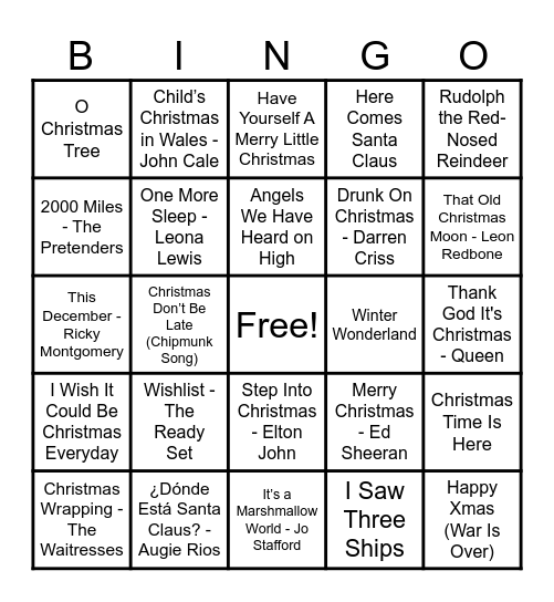 Christmas Hits! Bingo Card