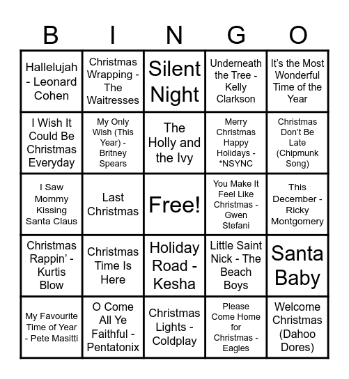 Christmas Hits! Bingo Card