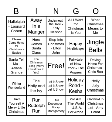 Christmas Hits! Bingo Card