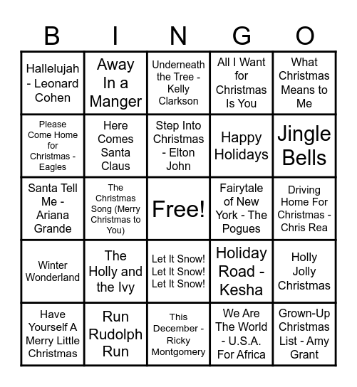 Christmas Hits! Bingo Card