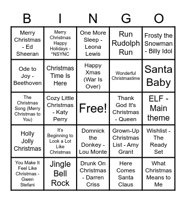 Christmas Hits! Bingo Card