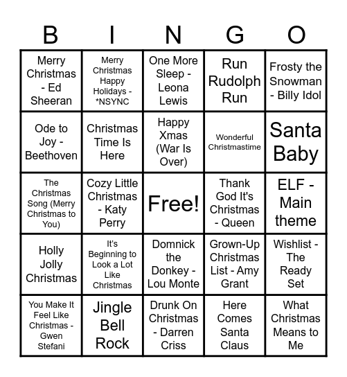Christmas Hits! Bingo Card