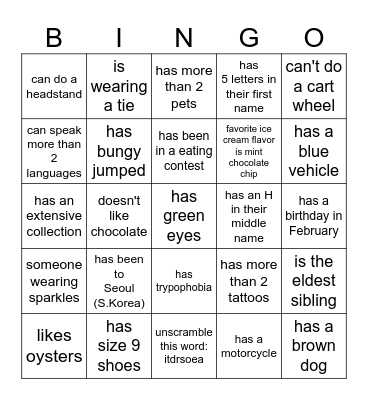 Icebreaker Bingo Card