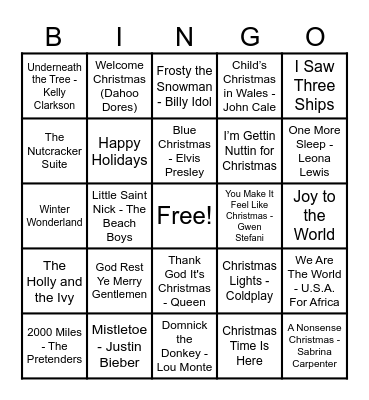 Christmas Hits! Bingo Card
