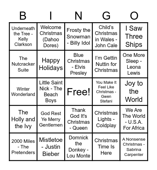 Christmas Hits! Bingo Card