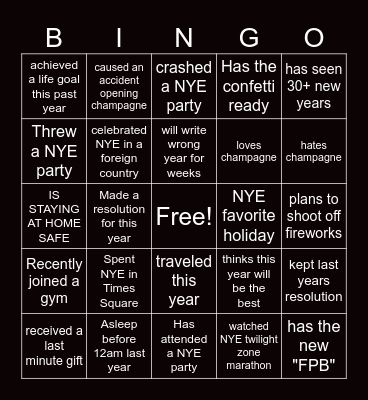 virtual new years bingo Card