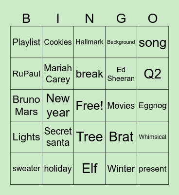 Holiday Bingo Card