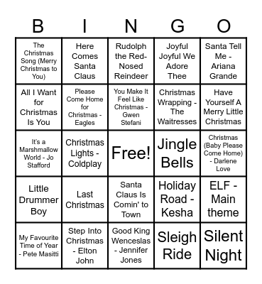Christmas Hits! Bingo Card