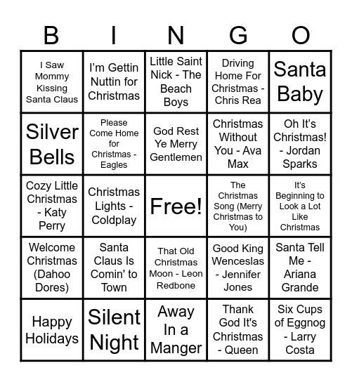 Christmas Hits! Bingo Card