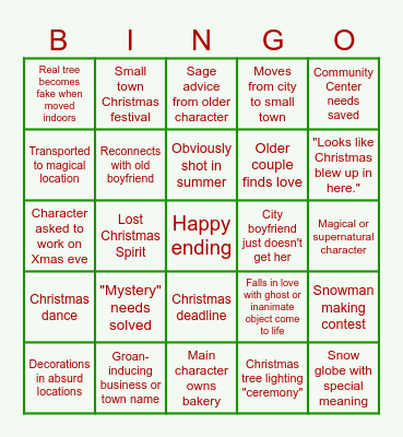 Hallmark Christmas Movies Bingo Card