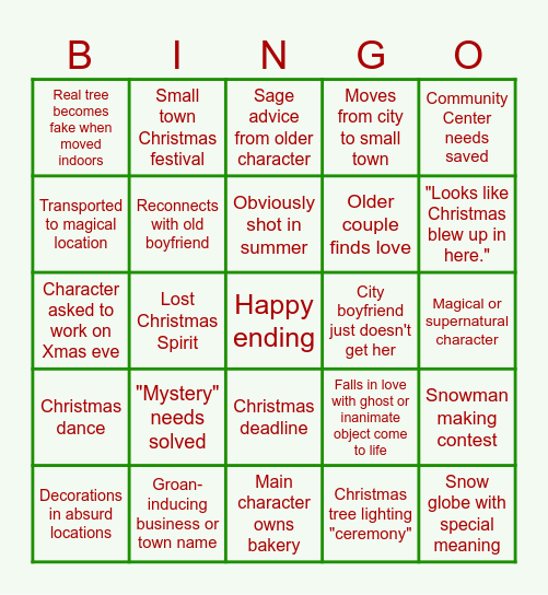 Hallmark Christmas Movies Bingo Card