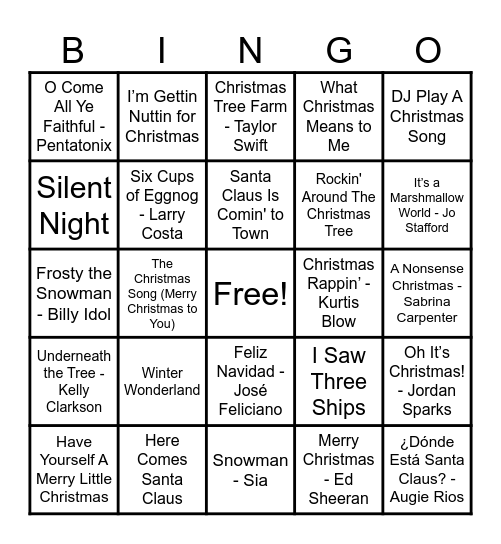 Christmas Hits! Bingo Card