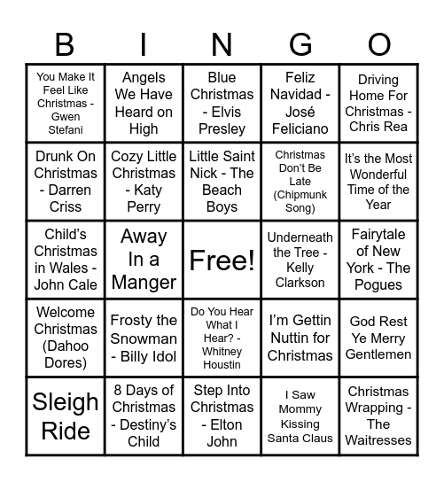 Christmas Hits! Bingo Card