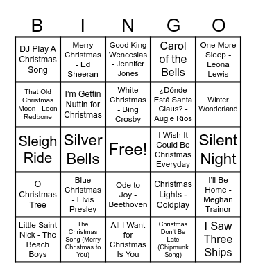 Christmas Hits! Bingo Card