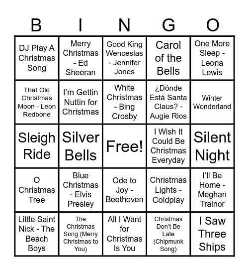 Christmas Hits! Bingo Card